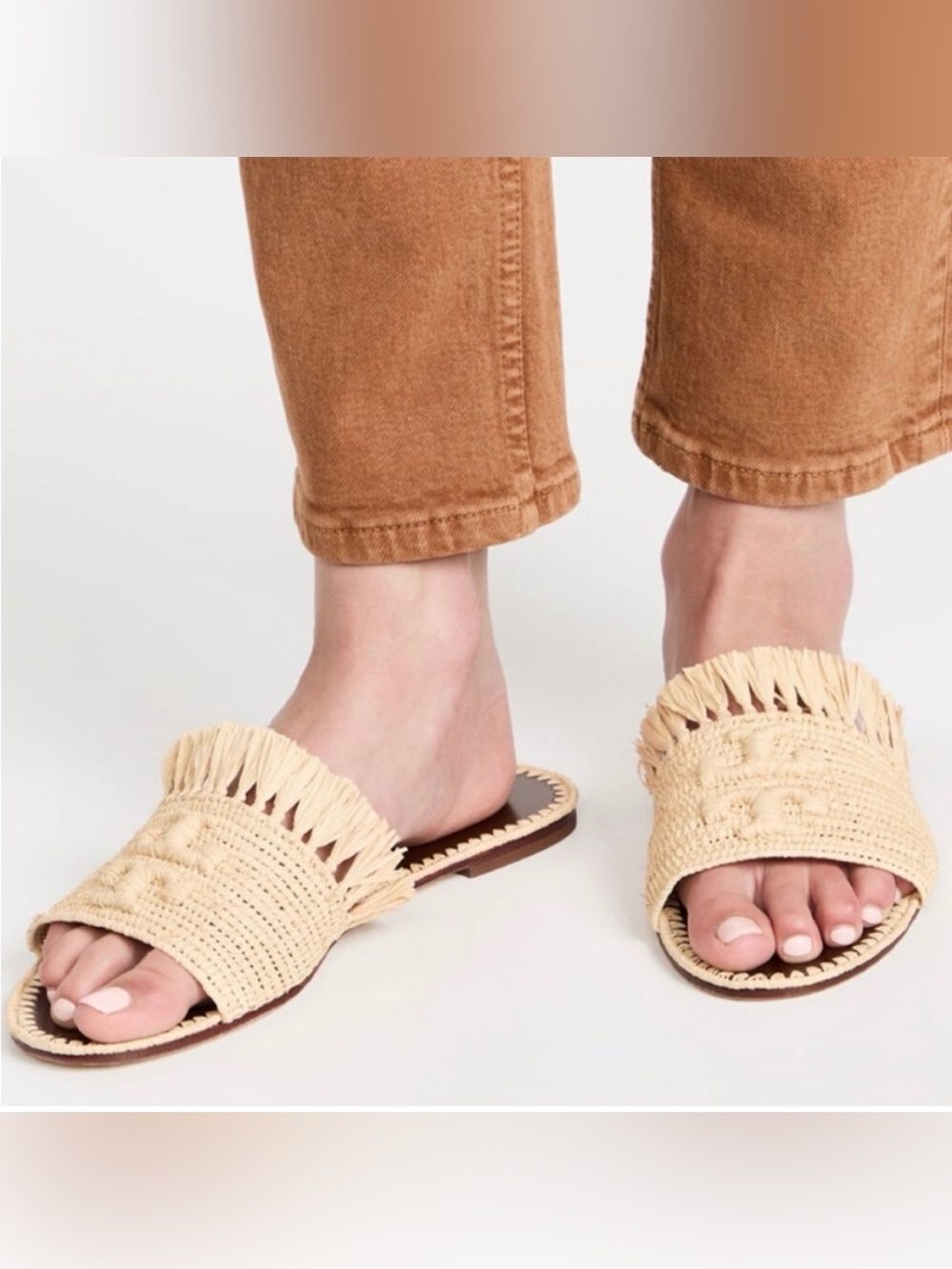 Tory Burch Natural Eleanor Raffia Slide Sandals - Picture 12 of 13